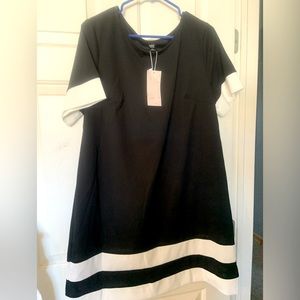 Emery Rose Black dress with White Trim Size  1XL NWT, minimalist midi